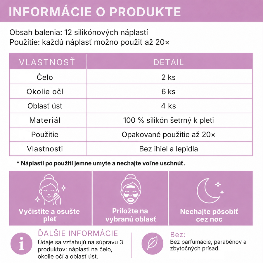 Kompletná súprava silikónových náplastí proti vráskam